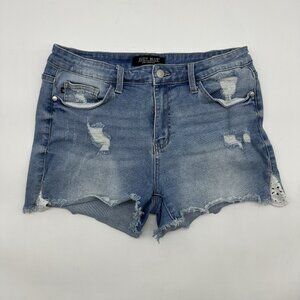 Judy Blue Women's Size 30 Light Wash Distressed Lace Trim Denim Jean Shorts